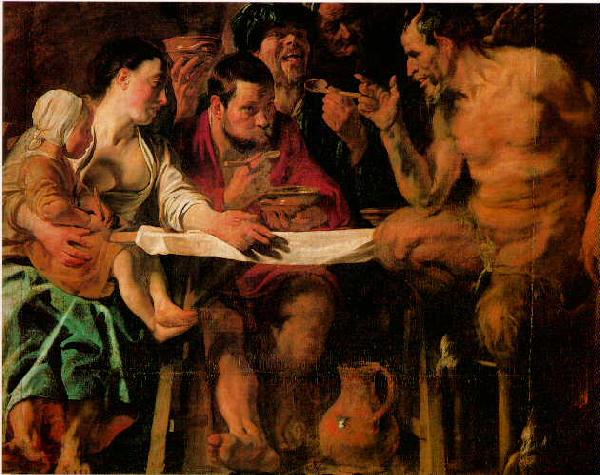 JORDAENS, Jacob The Satyr and the Peasant oil painting image